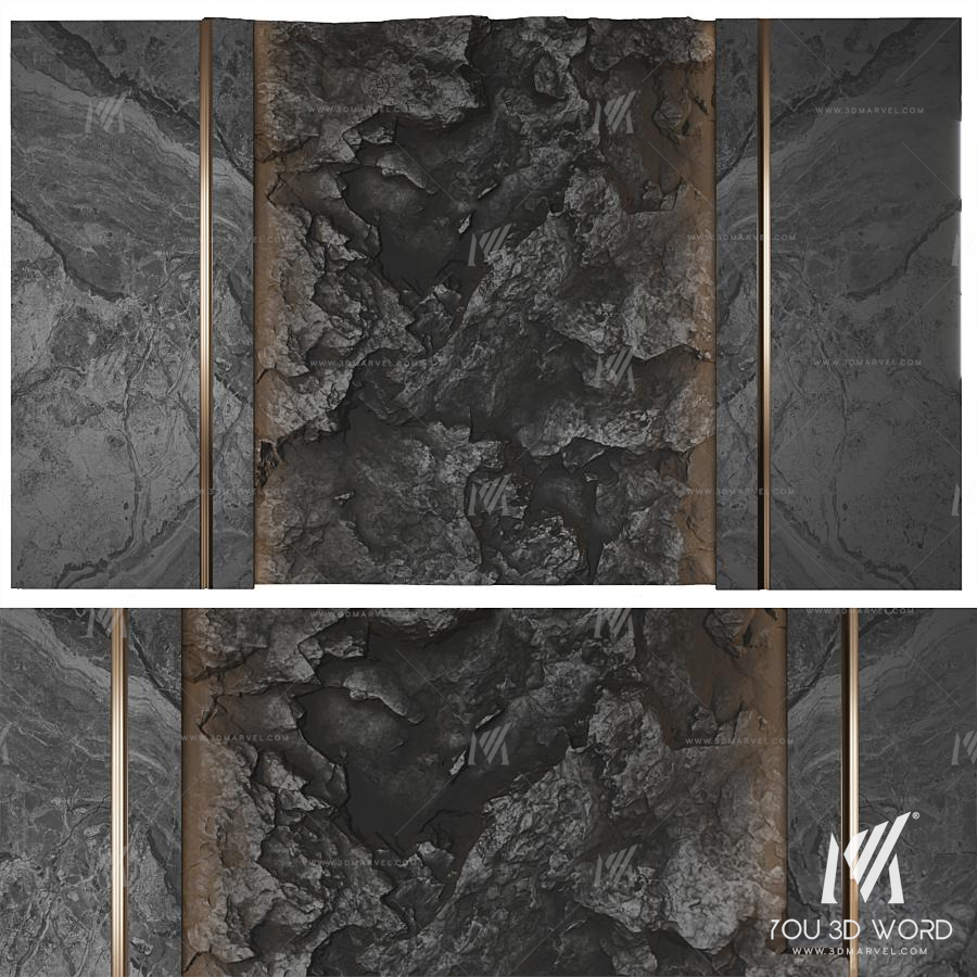 Wall panel with a black rock